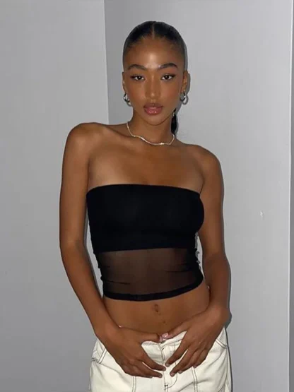 Solid Mesh Sexy Corset Top - Image 3
