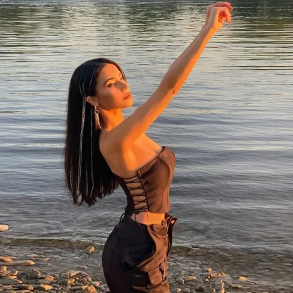 Sexy Lace-up Black Corset Top - Image 4