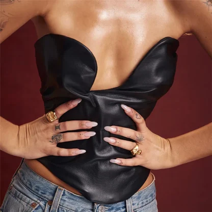 Asymmetrical Neckline Corset Top - Image 2
