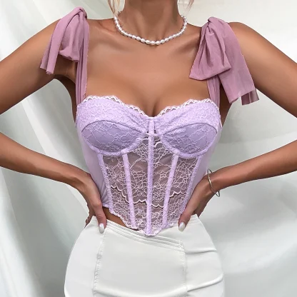 Sheer Lace Tie-up Strap Corset Top - Image 4