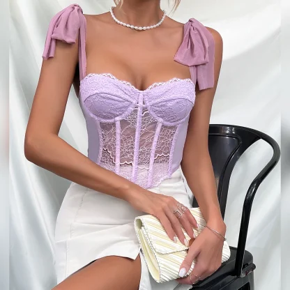 Sheer Lace Tie-up Strap Corset Top - Image 6