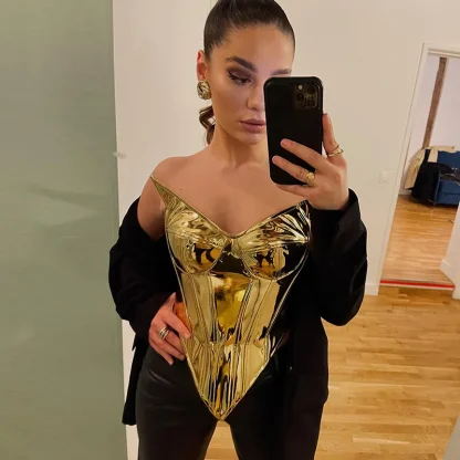 Metallic V-neck Corset Top
