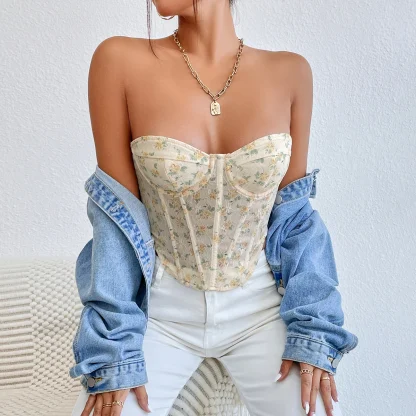 Floral Lace-up Corset Top - Image 2