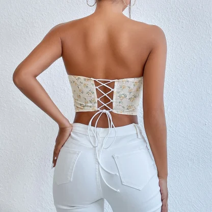 Floral Lace-up Corset Top - Image 3