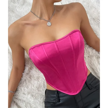 Solid Strapless Corset Tops - Image 2