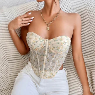 Floral Lace-up Corset Top